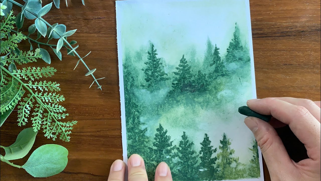 Oil Pastel Tips | 有霧的森林 | 油畫棒 油粉彩 蠟筆畫 | 繪畫初學者日常習作