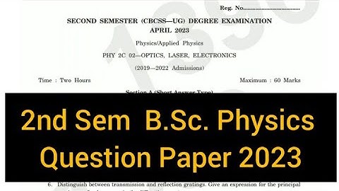 OPTICS, LASER, ELECTRONICS        |        2nd Sem  B.Sc. Physics   Question Paper 2023 #calicut