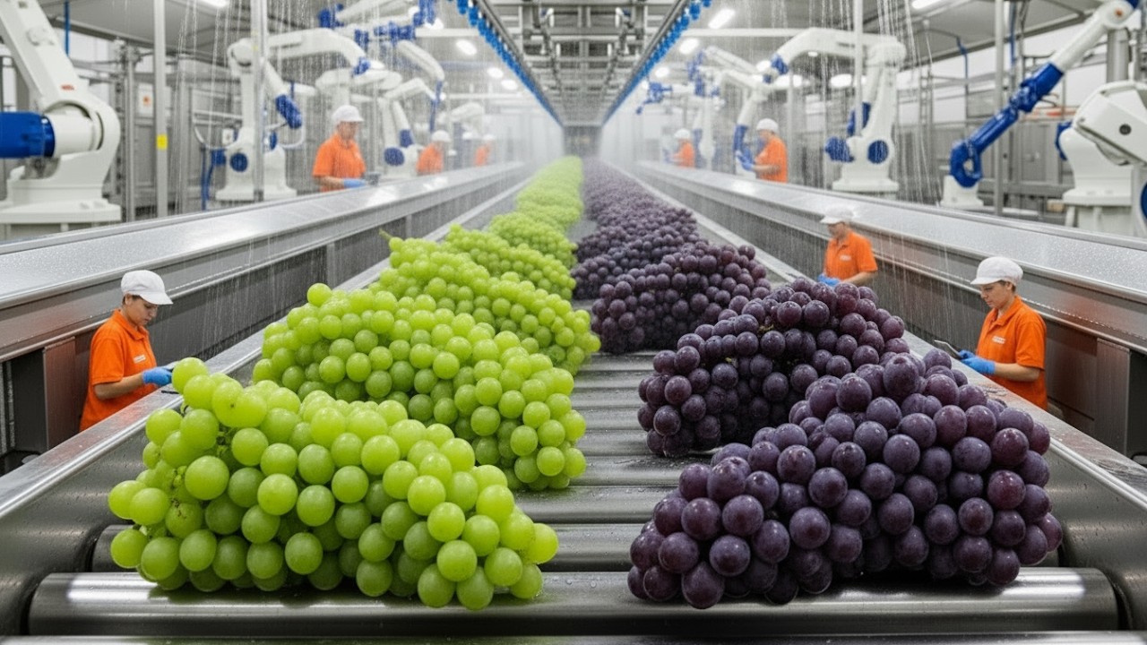 Raisin Making Racks Inside a Modern Raisin Factory: From Fresh Grapes to Dried Raisins ...