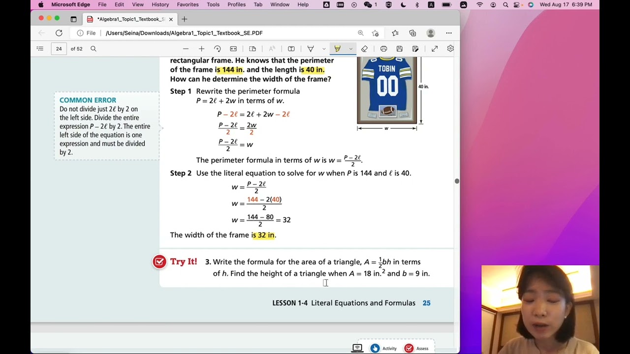 Algebra I Lesson 1 4 Literal Equations And Formulas YouTube Algebra I Lesson 1 4 Literal Equations And Formulas YouTube