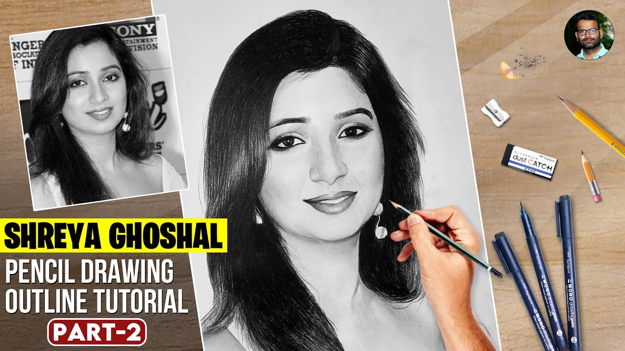 Shreya Ghoshal Pencil Drawing Tutorial in Tamil Part 2 | Live Art Chennai