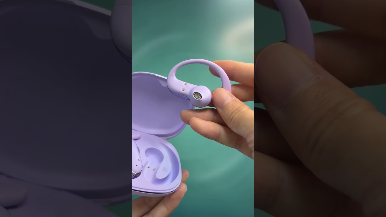 Purple Open-Ear Earbuds — lightweight, secure, and designed for all-day comfort. 