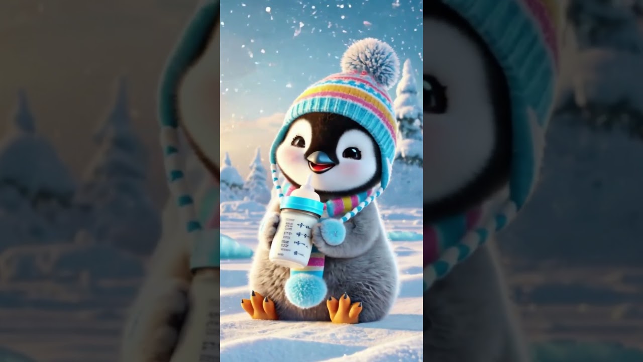 Cutest Penguin Ever! Drinking Milk & Chilling on Ice 🐧 