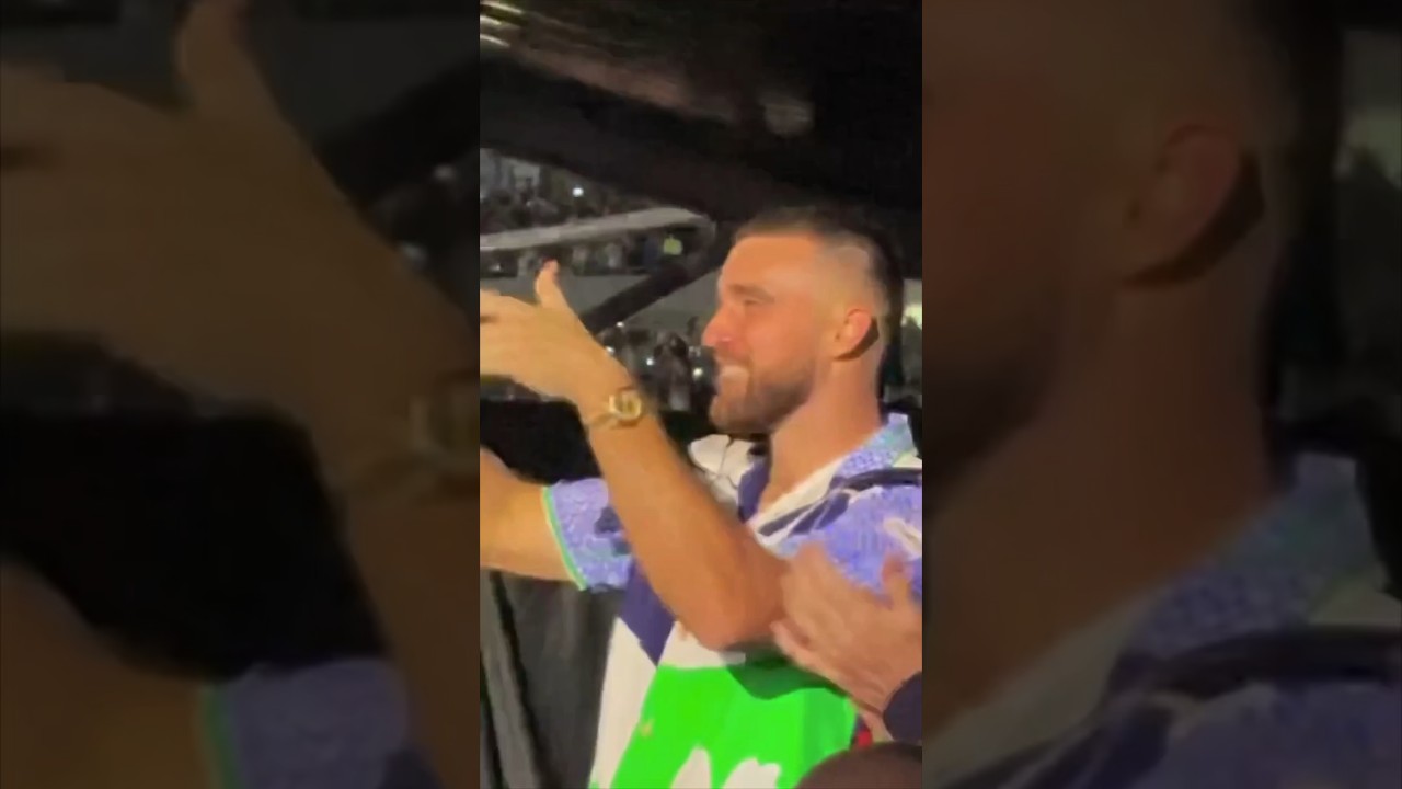 Travis Kelce reacts to Taylor Swift singing “Karma is the guy on the Chiefs” ❤️