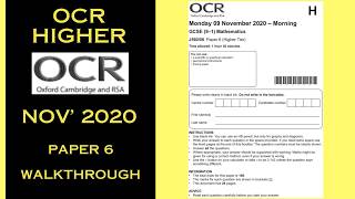 OCR GCSE Maths Higher - November 2020 - Paper 6 - Calculator - Worked Solutions / Walkthrough