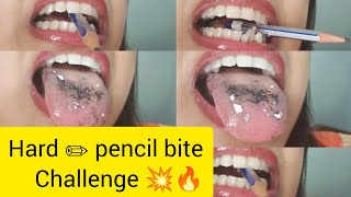 hard ✏️ pencil bite challenge with  sharp teeth🦷💥#glossy lip#most requested # @sarmisthasvlogs739