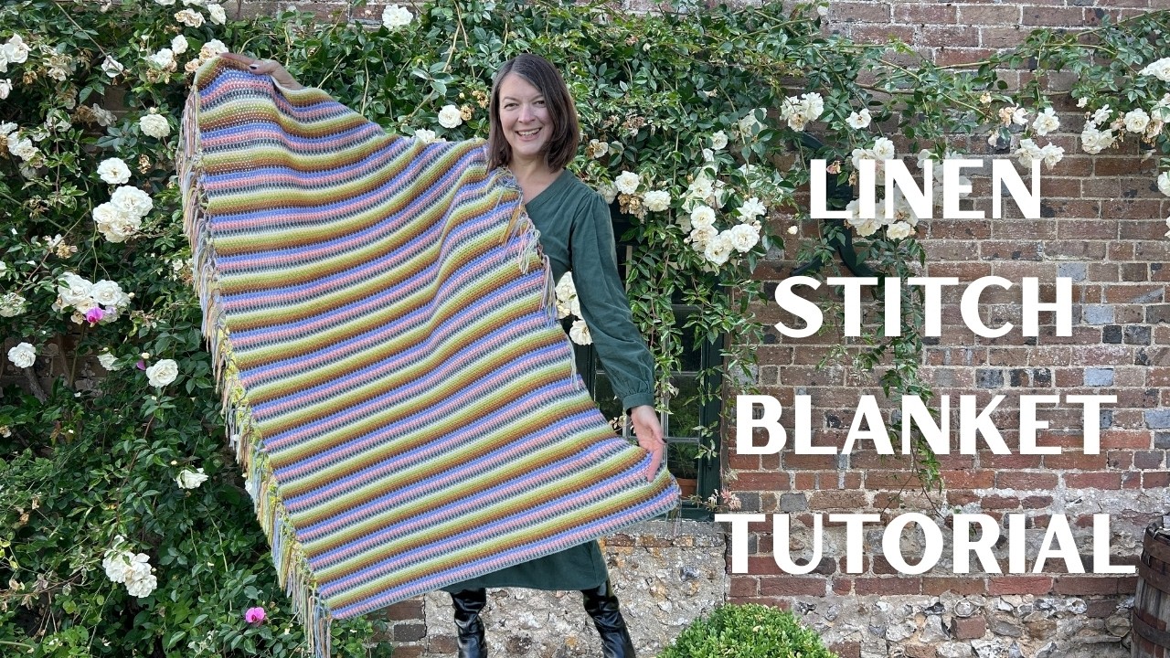 Урок по вязанию крючком пледа «Льняной стежок» // «Загородный домик» (подходит для начинающих)