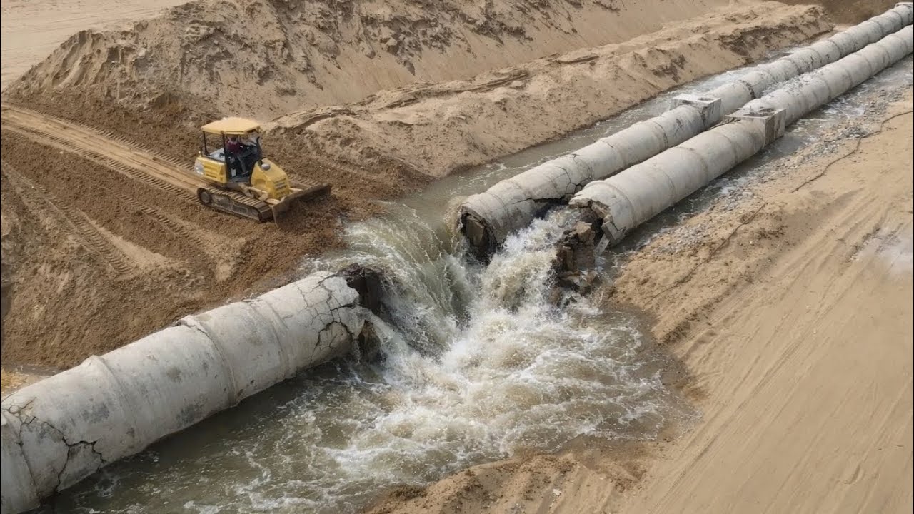 Small Dozers Hard Working!!! Pushing & Clearing Sand Fill Bury Drain And Water On Big New Project