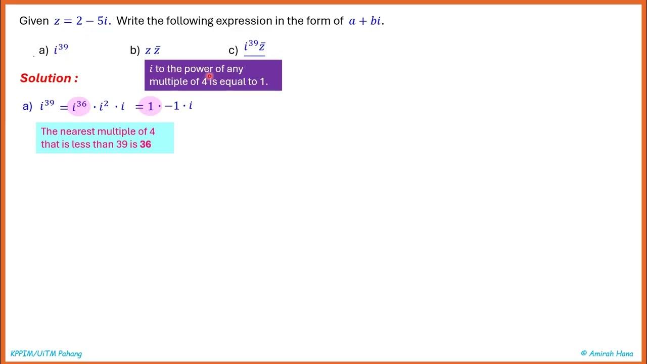 Sample Assessment 1 MAT133 Q3a (complex number) - YouTube