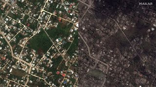 Tonga volcano eruption devastation! See before \& after satellite pics