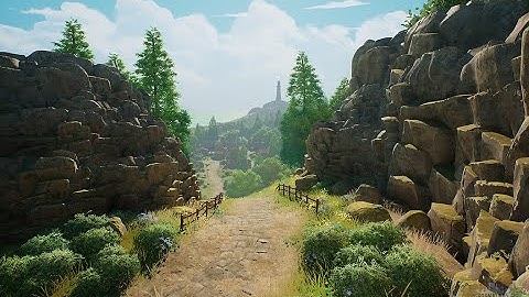 Stylised coastal village cinematic