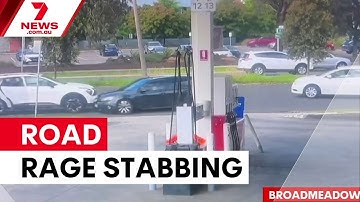 Road rage chase ends in stabbing near police station | 7NEWS