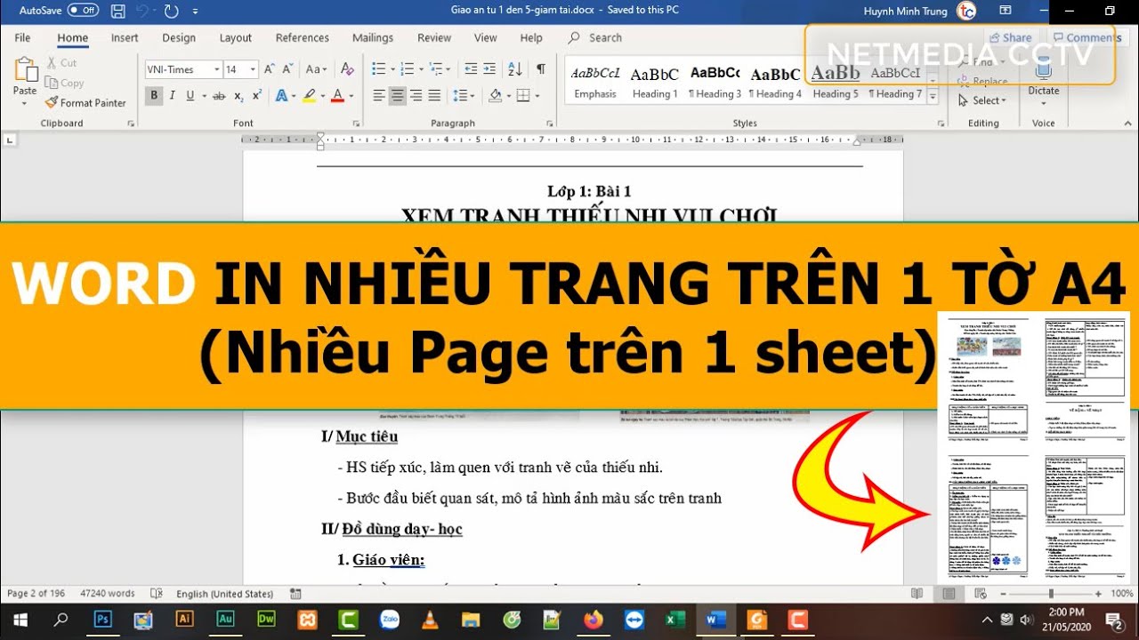 MS Word In nhiều trang trên 1 tờ giấy A4 | Print pages... - youtube