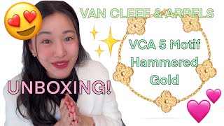 Van Cleef Unboxing! 💕 VCA 5 Motif Hammered Yellow Gold Alhambra Bracelet (Resized)