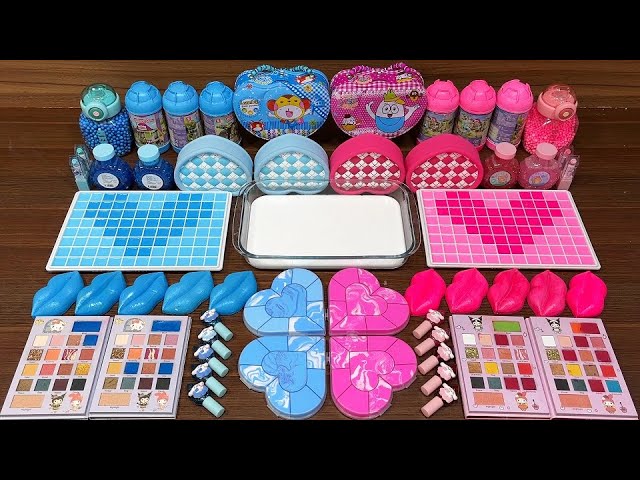 PINK vs BLUE HEART I Mixing random into Glossy Slime I Relaxing slime videos#part1 class=