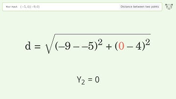 Find the distance between two points p1 (-5,4) and p2 (-9,0): Step-by-Step Video Solution