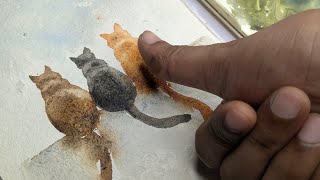 No Drawing Needed! Paint a Perfect Watercolor Cat Using Just Your Thumb Print 🐈‍⬛✨