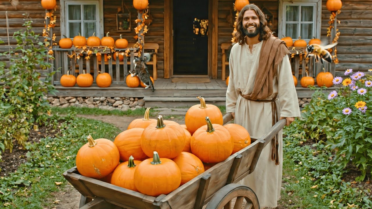 Jesus in the Garden: Growing and Caring for Pumpkins | AI Christian Tribute