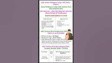 Army Ordnance Corps AOC Various Post Recruitment 2024#army #armyaoc