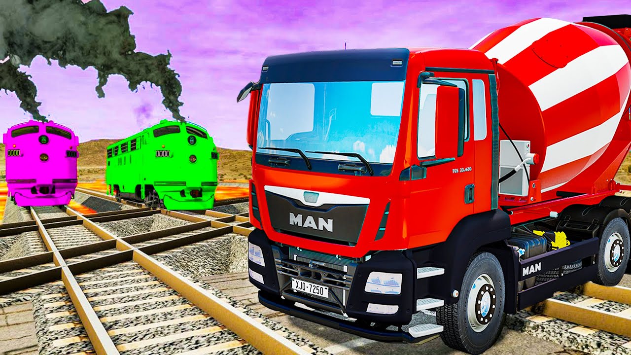 Car Rescue on Double Track Railroad | Transportation with Truck - Pothole vs Car | BeamNG.Drive