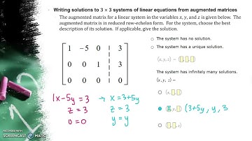 Writing solutions to 3x3 system of linear equations from augmented matricies