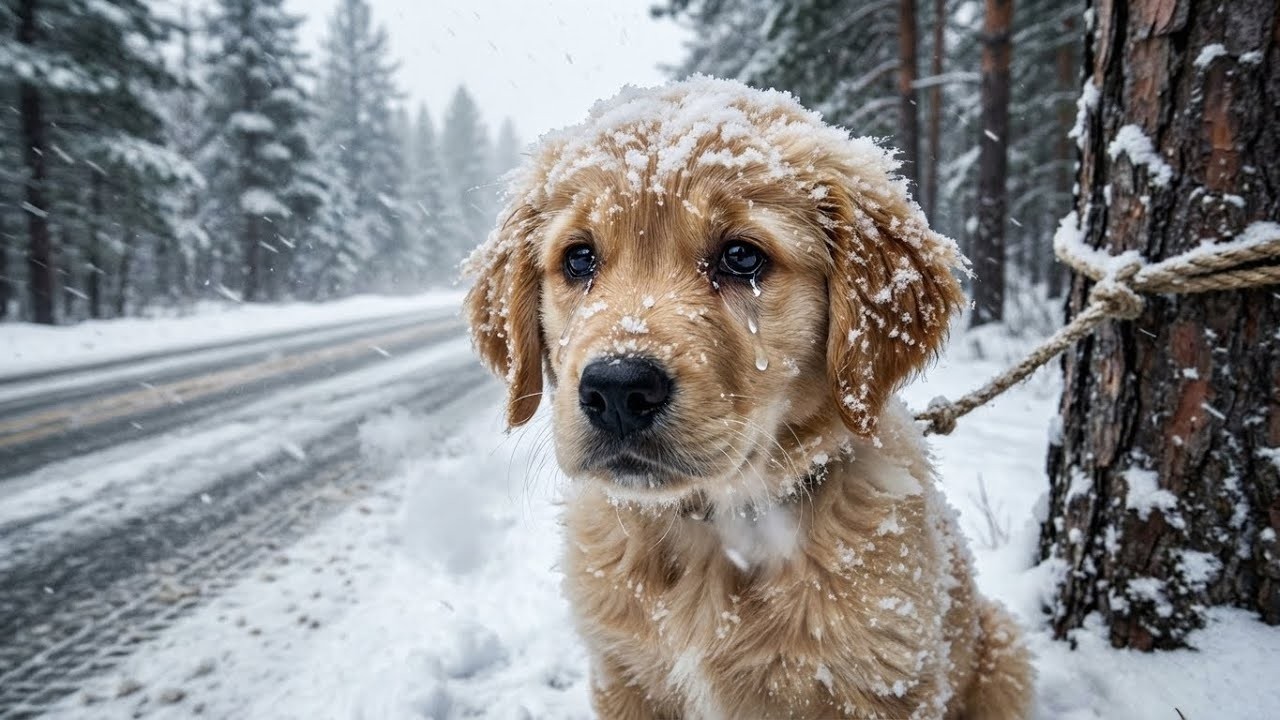 Rescuing an Abandoned Golden Retriever Puppy in the Snowy Roadside