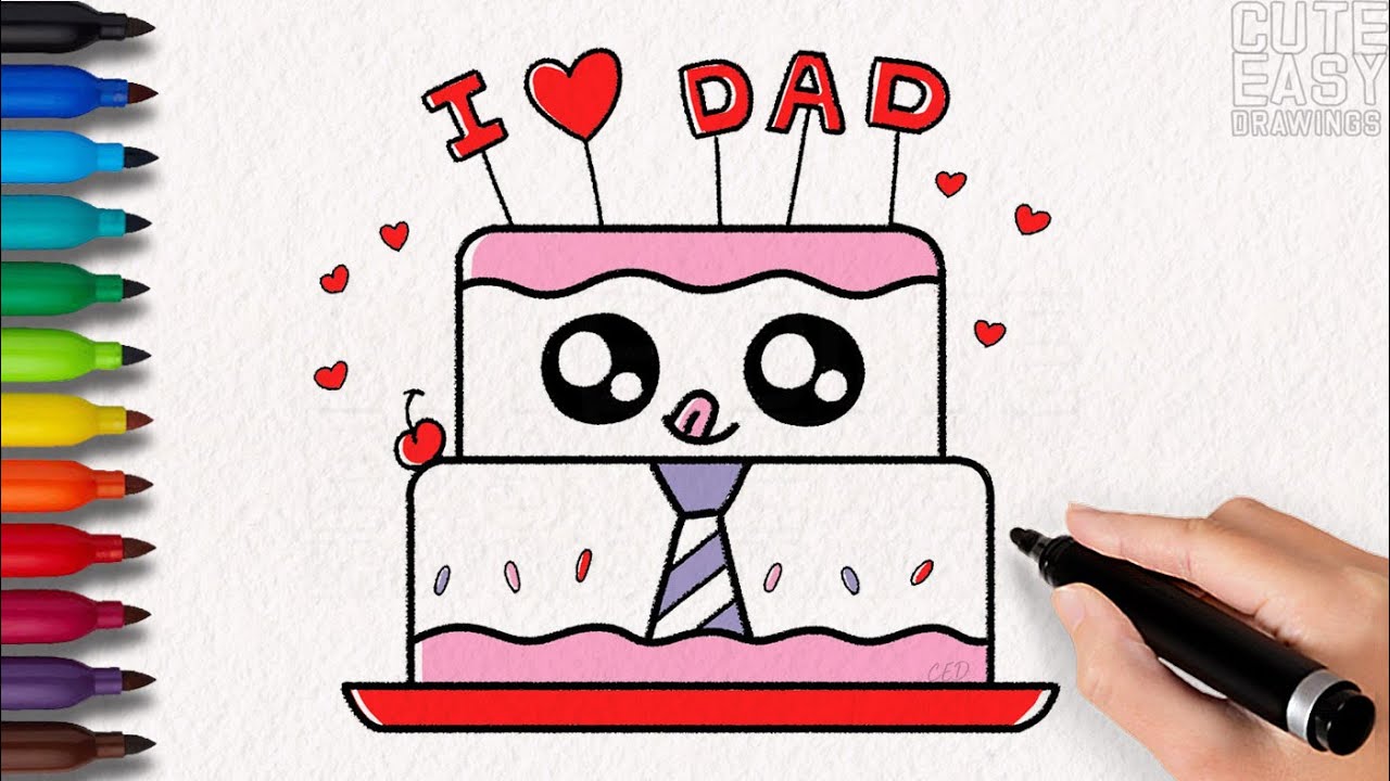 How to Draw a Simple Cute Cake for Dad, Father's day Drawings - YouTube