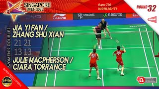 Watch Jia Yi Fan / Zhang Shu Xian vs Macpherson / Ciara Torrance | Singapore Open 2025 | R32 WD Highlights