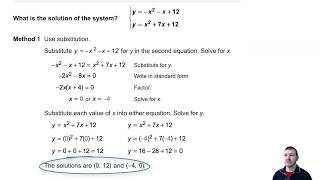 Algebra 2 4-9 Quadratic Systems: Problem 3 - Solving a Quadratic System of Equations