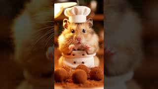 Spherical hamster chef rolls tiramisu truffles, dusts cocoa 🐹🍫 #shorts #funny #petcooking
