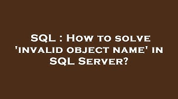 SQL : How to solve 