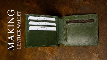 Making a leather wallet with a zippered coin pocket. DIY Leathercraft tutorial.