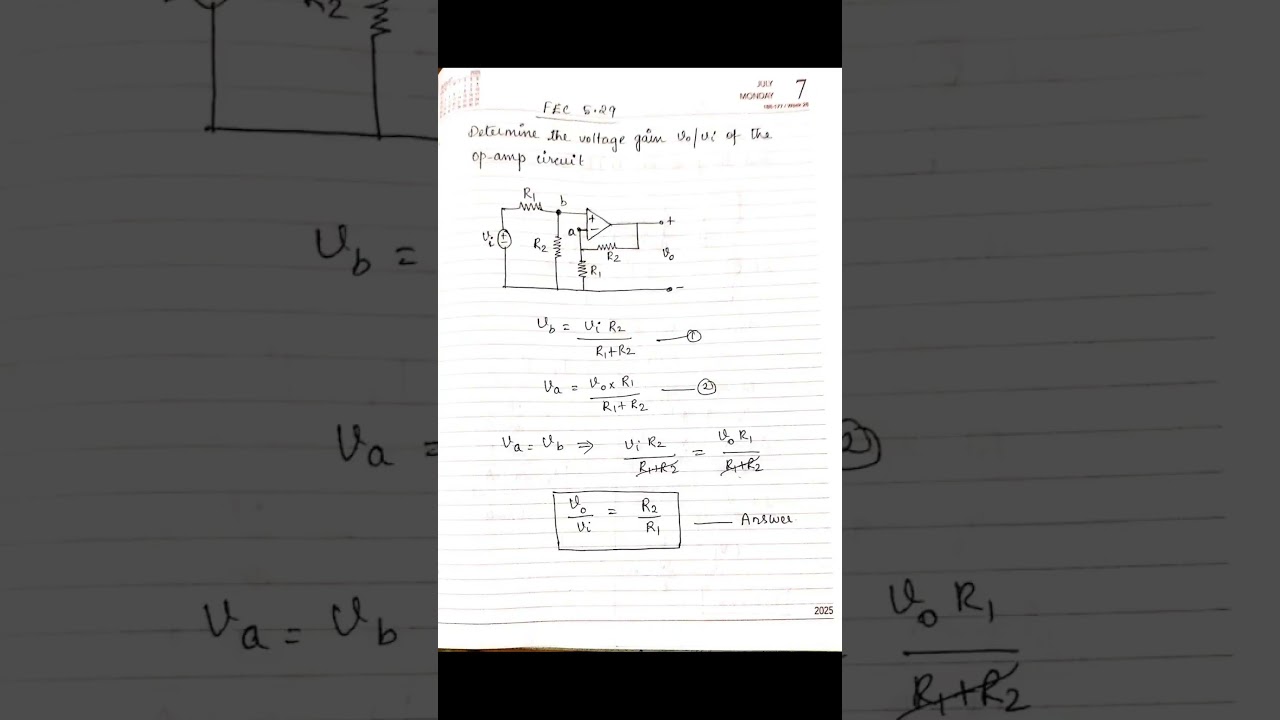 FEC 5.29 -Determine the voltage gain Vo / Vi of the Op-Amp circuit Fundamentals of Electric Circuits