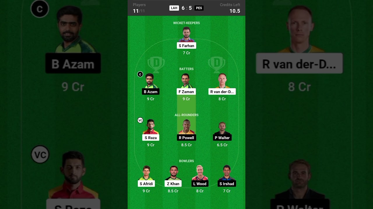 LAH VS PES PAKISTAN SUPER LEAGUE T20 dream 11 prediction dream team 