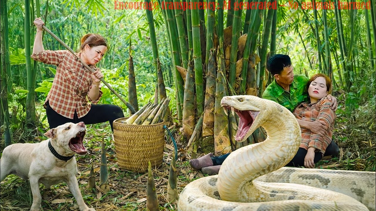 72 Hours Harvesting 1000+ Giant Bamboo Shoots in the Forest – Giant Python Stalks a Woman 😱