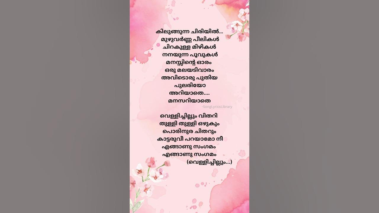 Vellichilam vithari song lyrics malayalam | #song #nostalgia #lyrics #love #music