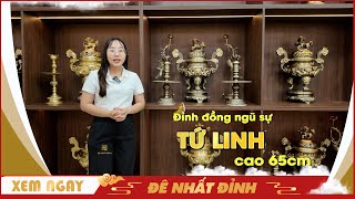 Bộ đỉnh đồng ngũ sự Phụng Gia Tiên nắp Long Ly Quy Phụng