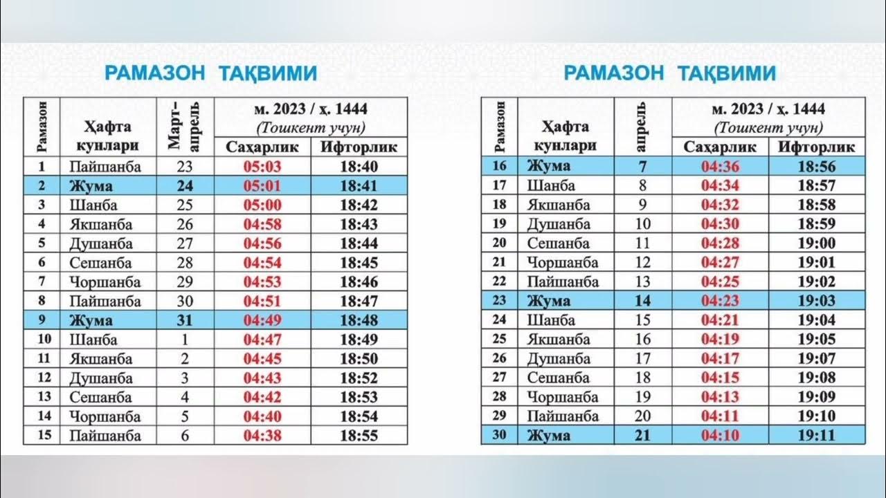 Рамазон 2024 год календарь