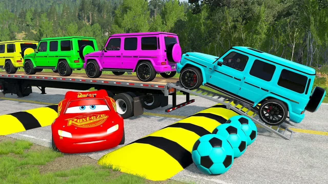 Flatbed Truck McQueen | Transportation with Truck - Pothole vs Car #4 | BeamNG.Drive Gameplay