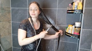 Double shampoo wash day for my long 85cm/33in hair.