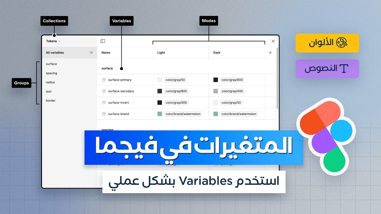 المتغيرات Variables في فيجما (الألوان والنصوص)