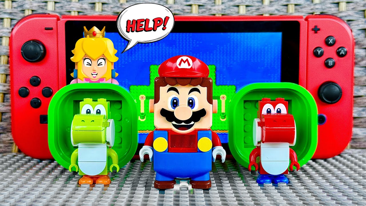 Lego Mario, Green Yoshi and Red Yoshi enter the Nintendo Switch to save Peach! Will they succeed?