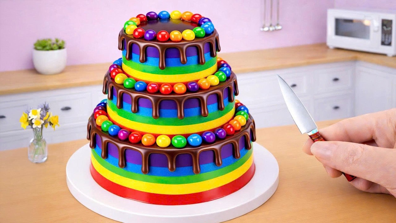 Mini Rainbow Cake Recipe With Chocolate 🌈 Mini Cake Decorating and DIY