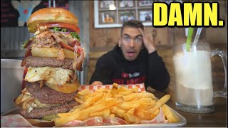 NO WINNERS IN 3 YEARS TOWERING BURGER & FRIES CHALLENGE WITH ROOT BEER FLOAT