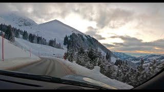 Gurnigel Pass going downhill on the western slope 4K Porsche 911 swiss alps in the winter (part 3/3)
