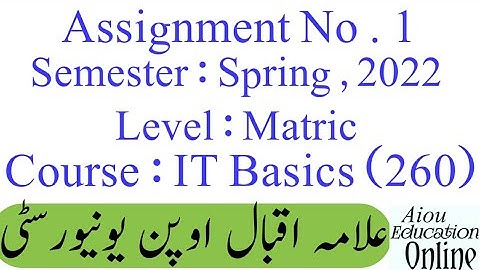 Aiou Code 260 Solved Assignment No 1 Subject IT Basics level Matric Semester Spring 2022