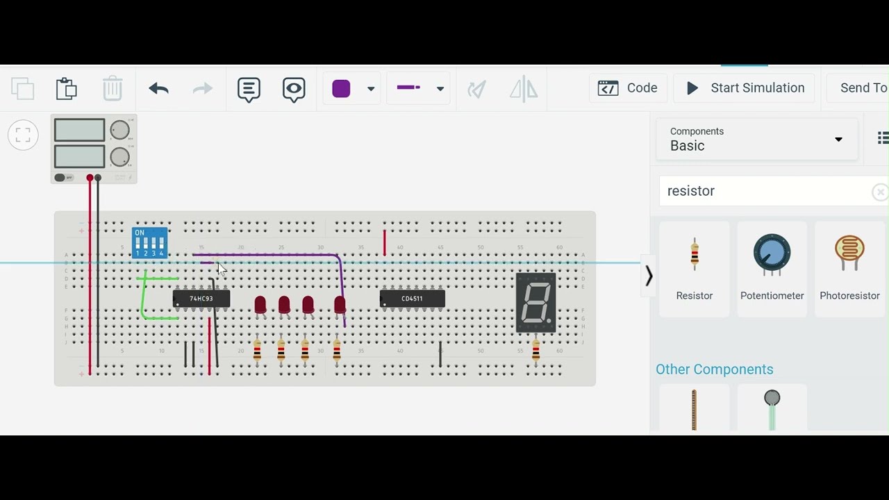 7493 Binary Counter Using TinkerCad - YouTube