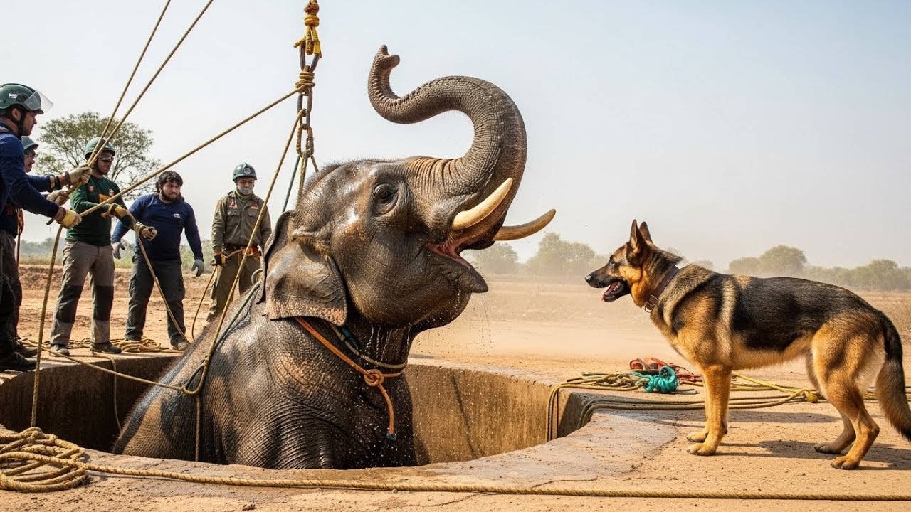Rescue Team Saves Elephant in Well Thanks to Smart German shepherd Dog 🐕‍🦺🐘