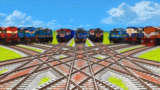9 DIFFERENT TRAINS CRAZY CRISSCROSSED ON NINE BRANCH CURVED RAILROAD TRACK | indian train simulator
