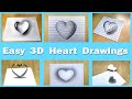 6 Easy 3D Drawings on paper ❤️ 6 types 3D Heart illusion Drawing Tutorial in a single video